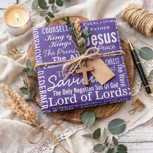 The Beautiful Names of Jesus Purple  Wrapping Paper (Creator Uploaded)