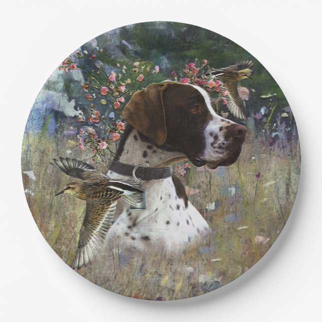 The beautiful pointer in the field  paper plates (Front)