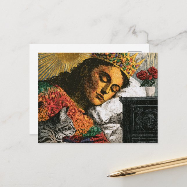 The Beautiful Sleepy Queen and her Cat Postcard (Front/Back In Situ)