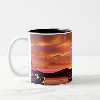 The beautiful sunset at the sea of ​​Korea. Two-Tone Coffee Mug