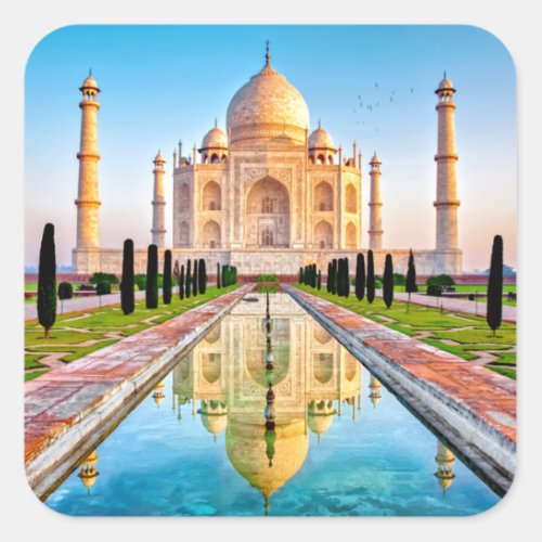The Beautiful White Marble Taj Mahal of India Square Sticker