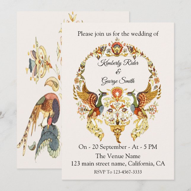 The Beautiful Wreath Of Bird Wedding Invitations (Front/Back)