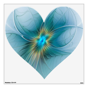 The Beauty, Modern Blue Gold Fractal Flower Heart Wall Decal