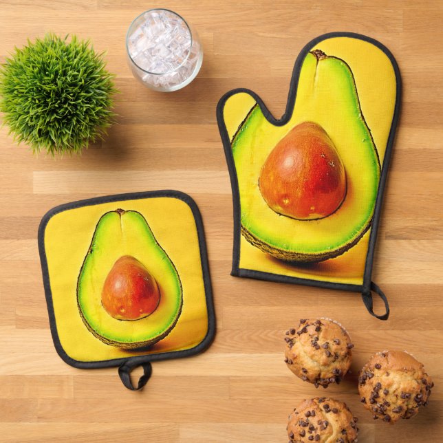 The Beauty of a Healthy Avocado Design Oven Mitt & Pot Holder Set (Top Down)