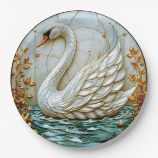 The beauty of a swan with a golden plant decor. paper plates