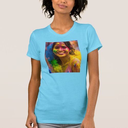The Beauty of a Woman in Holi T_Shirt