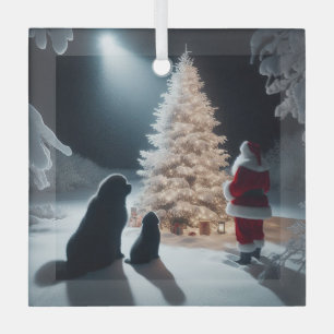 The Beauty of Christmas with Newfs and Santa Glass Ornament