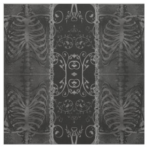 The Beauty of Death Damask Skeleton Goth fabric