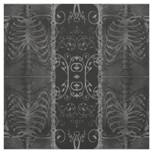 The Beauty of Death Damask Skeleton Goth fabric