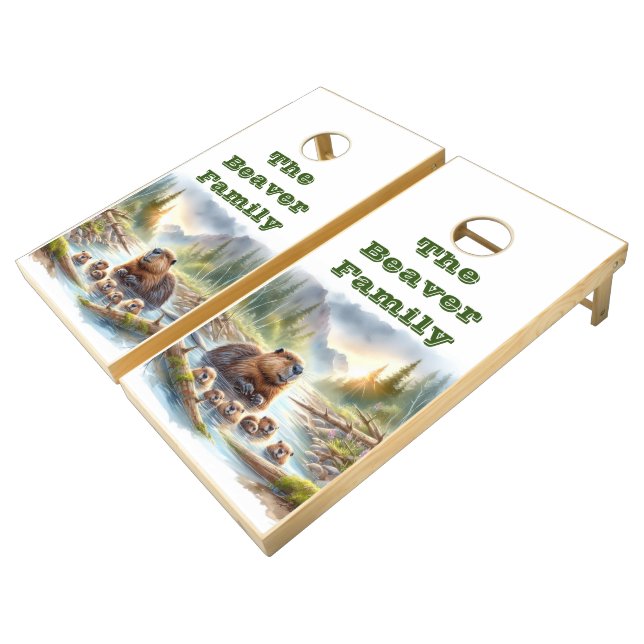 The Beaver Family On The River Cornhole Set (Angled)