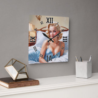 The Bed Is Just Fine AI Concept Art by Xzendor7 Square Wall Clock