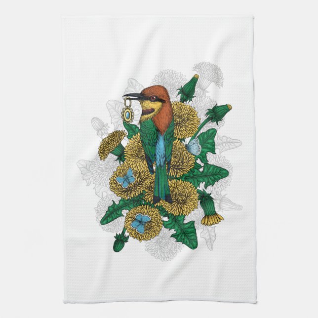 The bee eater with the golden pendant kitchen towel (Vertical)