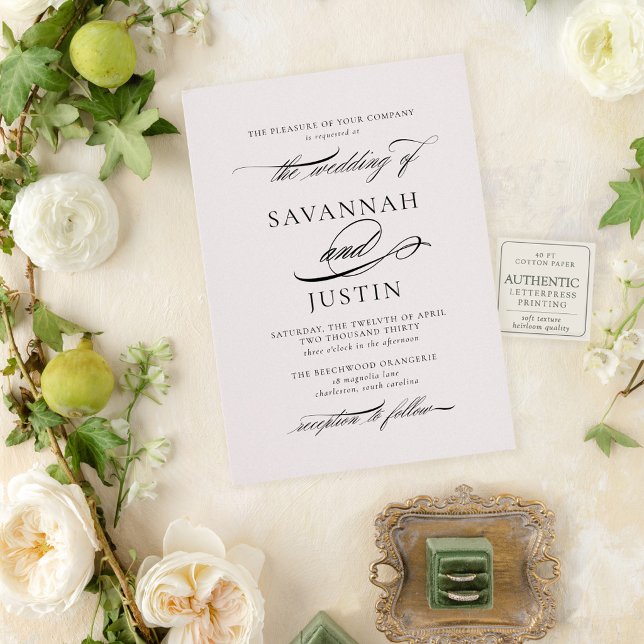 The Beechwood Suite | Romantic Script Wedding Letterpress Invitation (Inspired by Southern garden romance and timeless hospitality.)