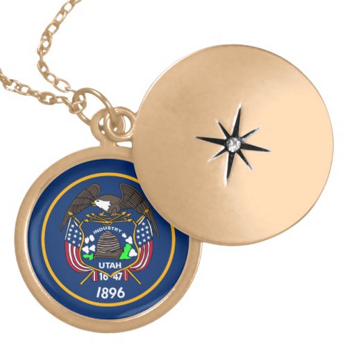 The Beehive State Industry Flag of Utah Gold Plated Necklace