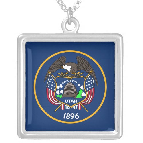 The Beehive State Industry Flag of Utah Silver Pla Silver Plated Necklace