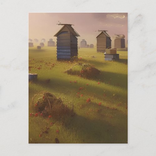 The Beehives Pastoral Art Scene  Postcard