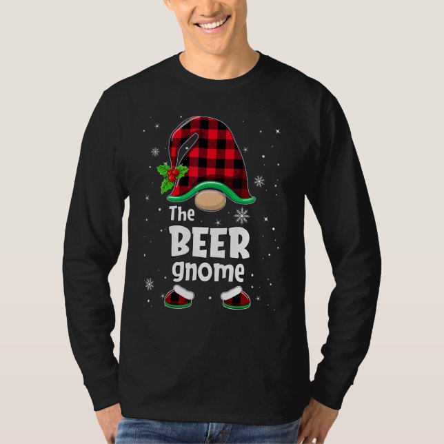 The Beer Gnome Buffalo Plaid Christmas Matching Fa T-Shirt (Front)