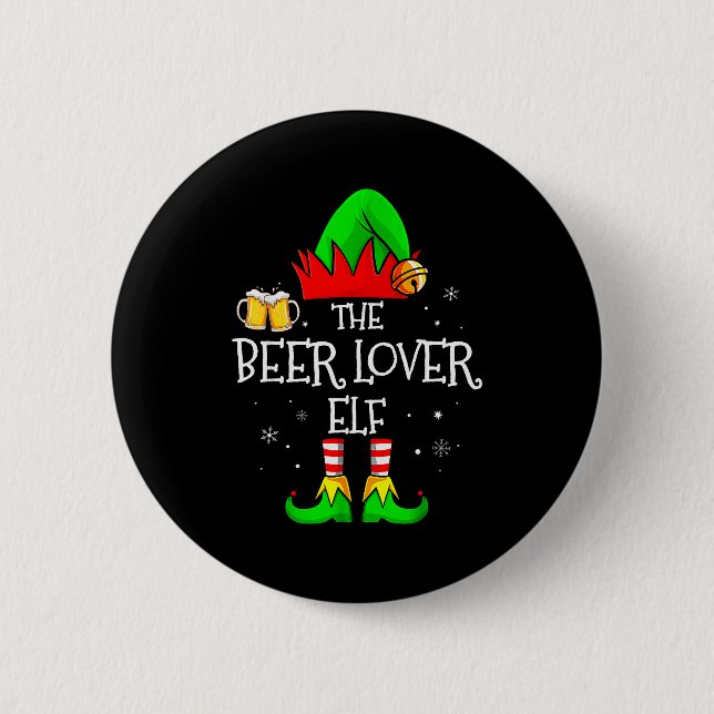 The Beer Lover Elf Matching Family Christmas Drink Button (Front)