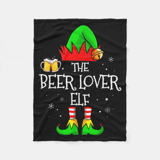 The Beer Lover Elf Matching Family Christmas Drink Fleece Blanket (Front)