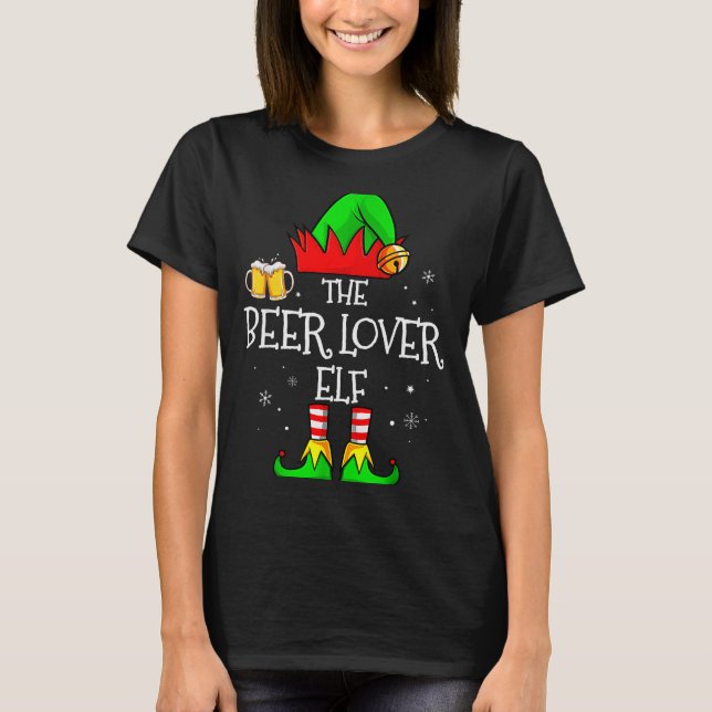 The Beer Lover Elf Matching Family Christmas Drink T-Shirt (Front)