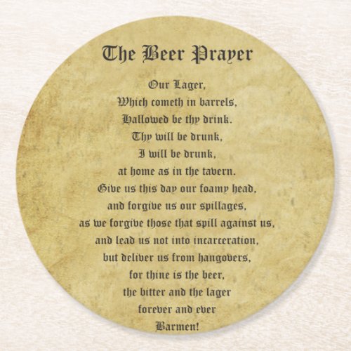 The Beer Prayer Round Paper Coaster
