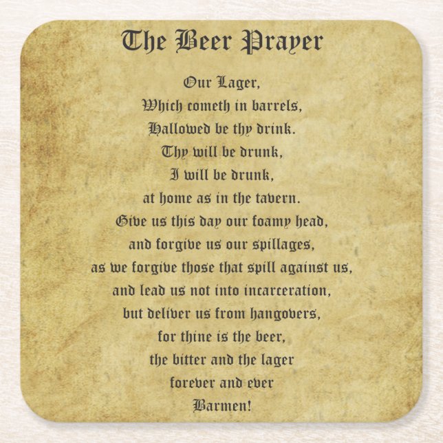 The Beer Prayer Square Paper Coaster (Front)