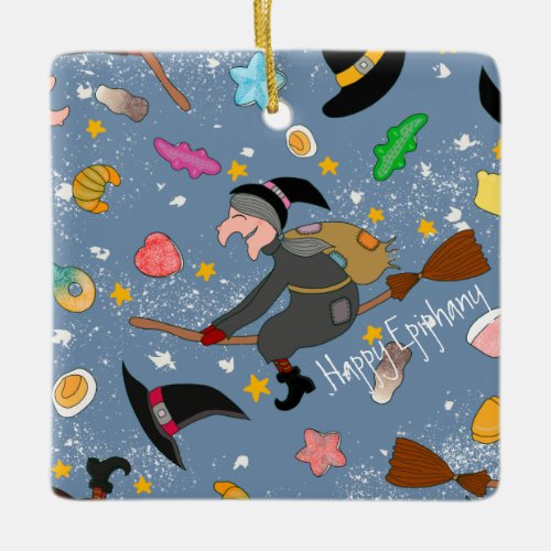 The befana comes at night with the broom pattern ceramic ornament