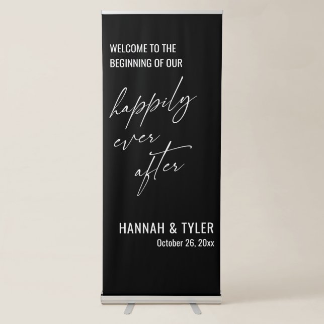The Beginning of Our Happily Ever After Black Retractable Banner (Front)