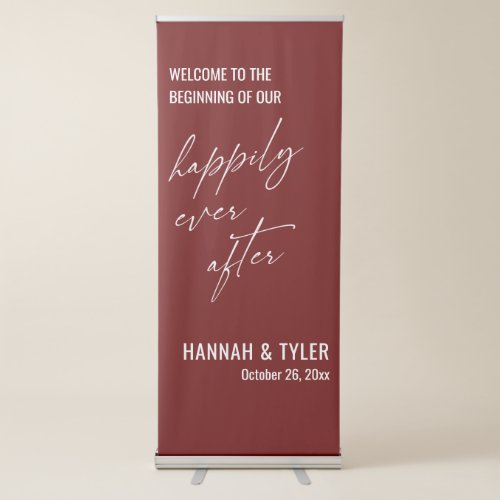 The Beginning of Our Happily Ever After Burgundy Retractable Banner
