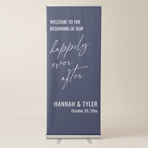 The Beginning of Our Happily Ever After Navy Blue Retractable Banner