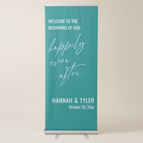 The Beginning of Our Happily Ever After Teal Retractable Banner