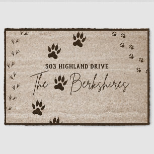 The Berkshires Customizable Address with Paw Print Fiber Doormat