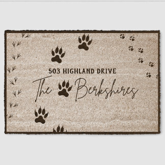 The Berkshires Customizable Address with Paw Print Fiber Doormat