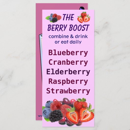 The Berry Boost lychee rack card (Front/Back)