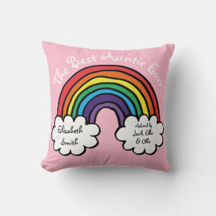The Best Auntie Ever Colorful Rainbow Pink Throw Pillow