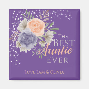 The Best Auntie Ever Floral Peony Rose Purple Magnet