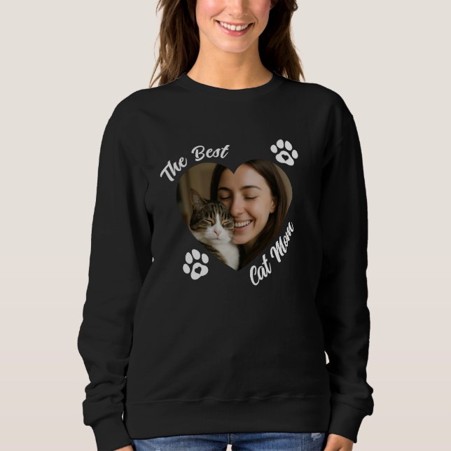 "The Best Cat Mom" Personalized Photo Heart  Sweatshirt (Front)