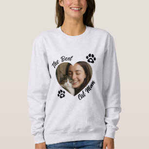 "The Best Cat Mom" Personalized Photo Heart  Sweatshirt