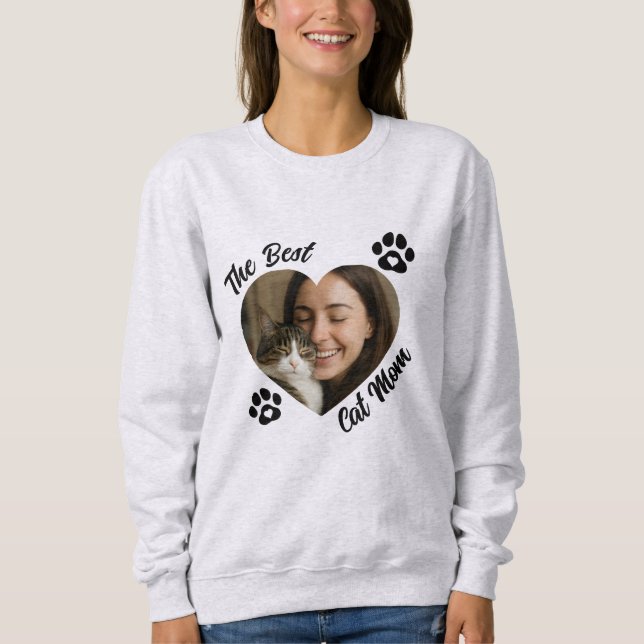 "The Best Cat Mom" Personalized Photo Heart  Sweatshirt (Front)