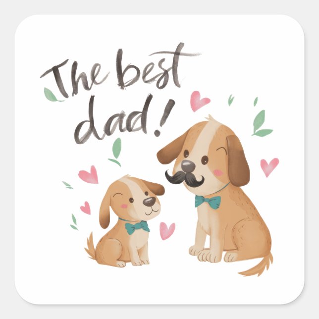 The Best Dad Dog Square Sticker (Front)