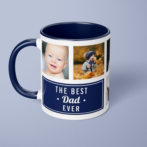 The Best Dad Ever Blue Custom Photo Collage Mug