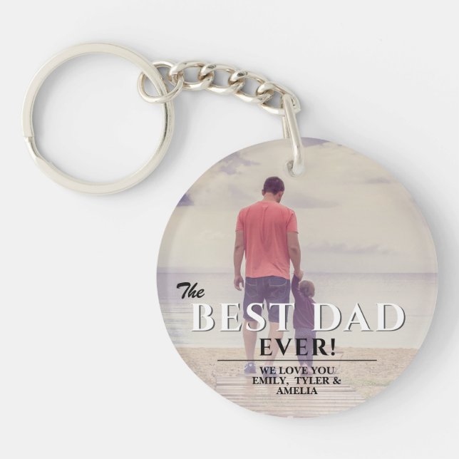 The Best Dad Ever Typography Father`s Day Photo Keychain (Front)