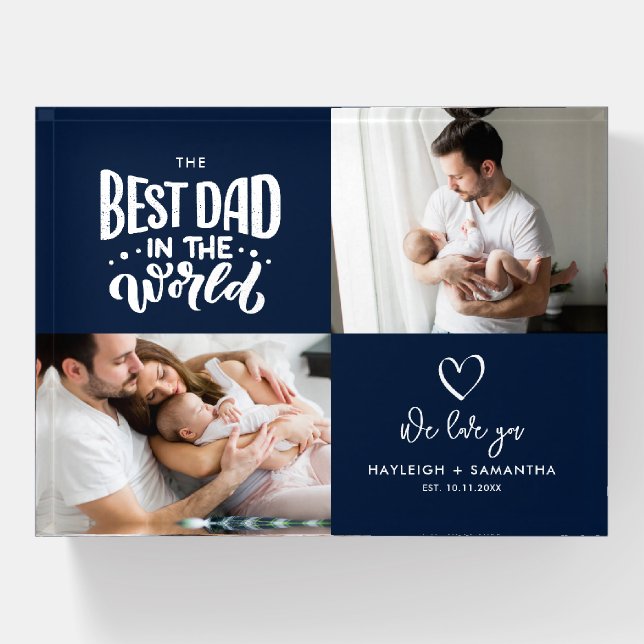 The Best Dad in the World Family Photos Custom Paperweight (Front)