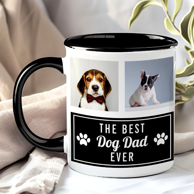 The Best Dog Dad Ever Black Pet Collage Photo Mug (Creator Uploaded)