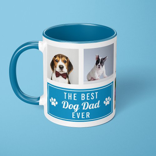 The Best Dog Dad Ever Blue Pet Collage Photo Mug