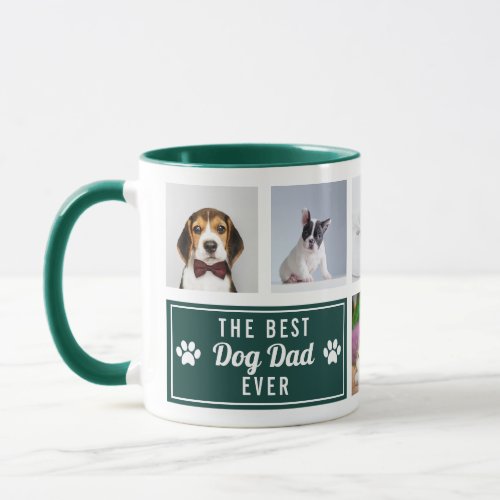 The Best Dog Dad Ever Green Pet Collage Photo Mug