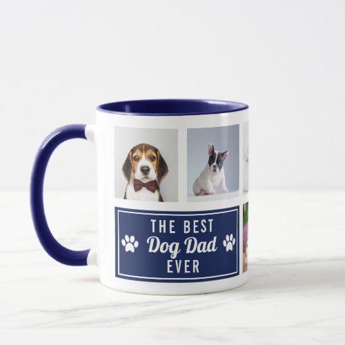 The Best Dog Dad Ever Navy Blue Pet Collage Photo Mug