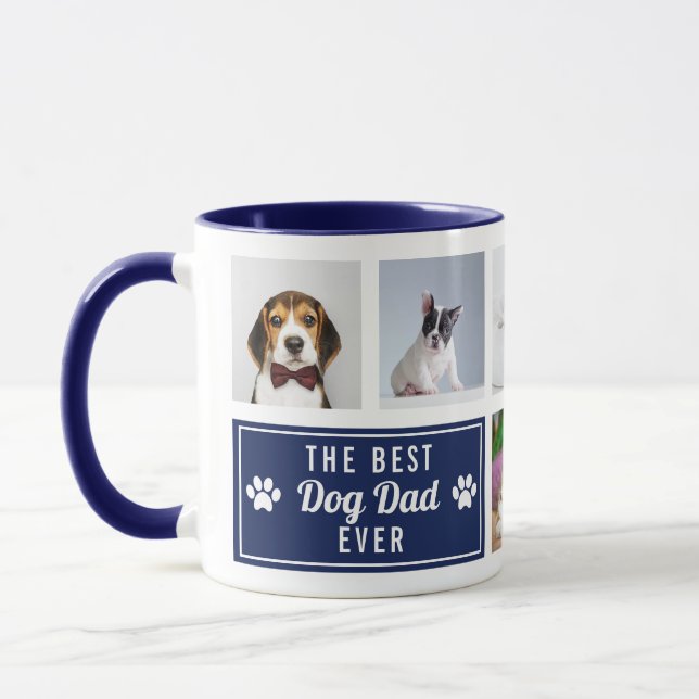 The Best Dog Dad Ever Navy Blue Pet Collage Photo Mug (Left)