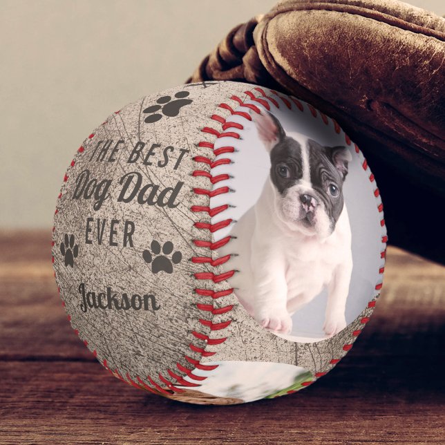 The Best Dog Dad Ever Paw Print Pet Photo Collage Baseball (Creator Uploaded)
