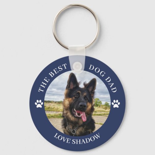 The Best Dog Dad Photo Blue Keychain